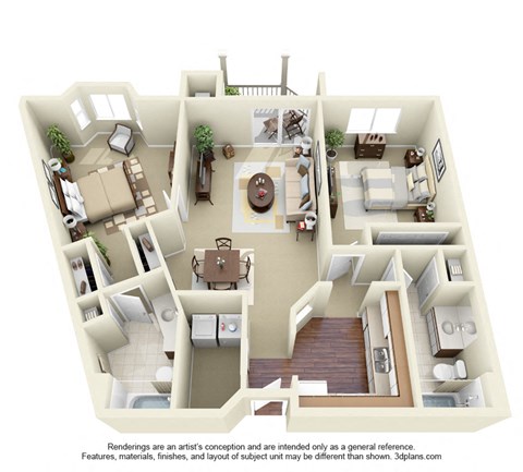 Floor plan for 2 beds, 2 baths, 1155 sqft
